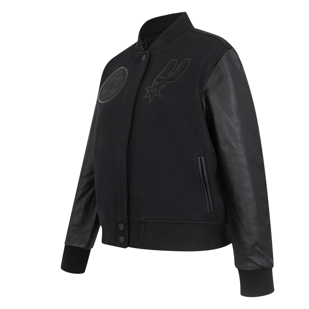NBA SAN ANTONIO SPURS TRIPLE BLACK WOMEN'S WOOL VARSITY JACKET (TRIPLE BLACK WOMEN'S)
