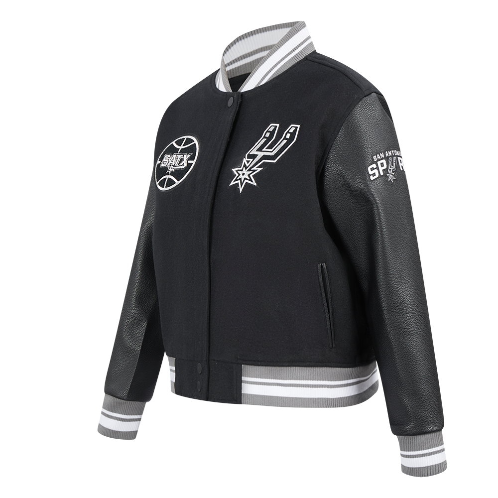 NBA SAN ANTONIO SPURS RETRO CLASSIC WOMEN'S RIB WOOL VARSITY JACKET (BLACK/GRAY)