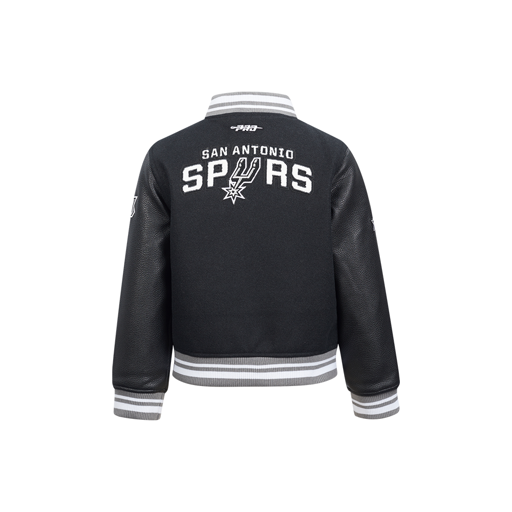 NBA SAN ANTONIO SPURS RETRO CLASSIC LITTLE BOYS RIB WOOL VARSITY JACKET (BLACK/GRAY)