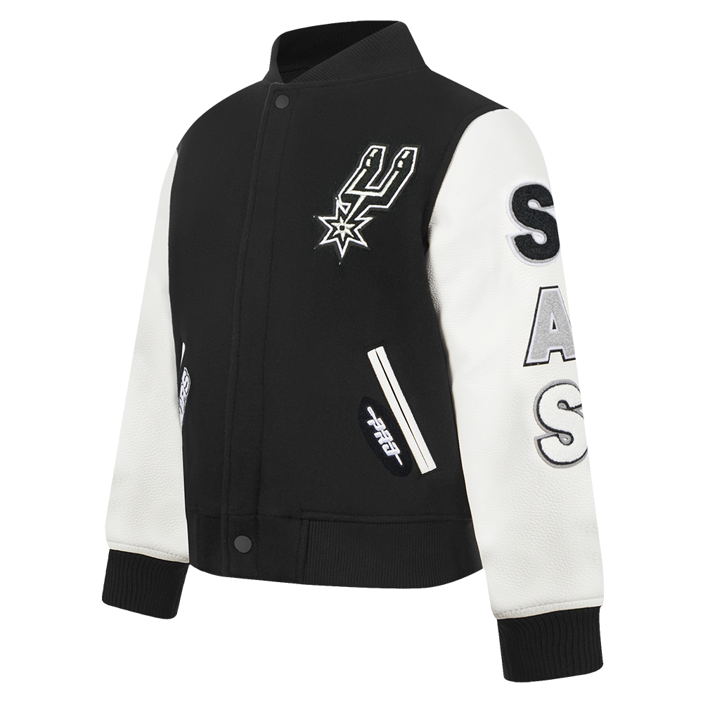 NBA SAN ANTONIO SPURS CLASSIC TODDLER BOYS WOOL VARSITY JACKET (BLACK/WHITE)