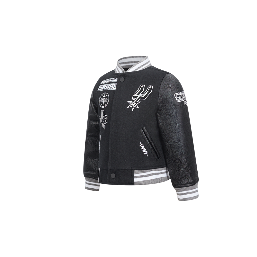 NBA SAN ANTONIO SPURS RETRO CLASSIC TODDLER BOYS RIB WOOL VARSITY JACKET (BLACK/GRAY)