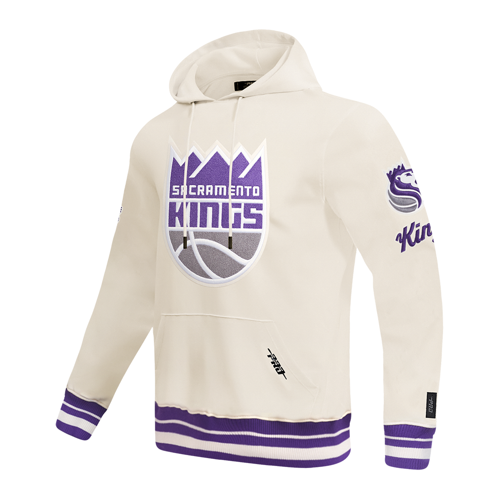 NBA SACRAMENTO KINGS RETRO CLASSICS MEN'S RIB FLC PO HOODIE (EGGSHELL/ PURPLE)