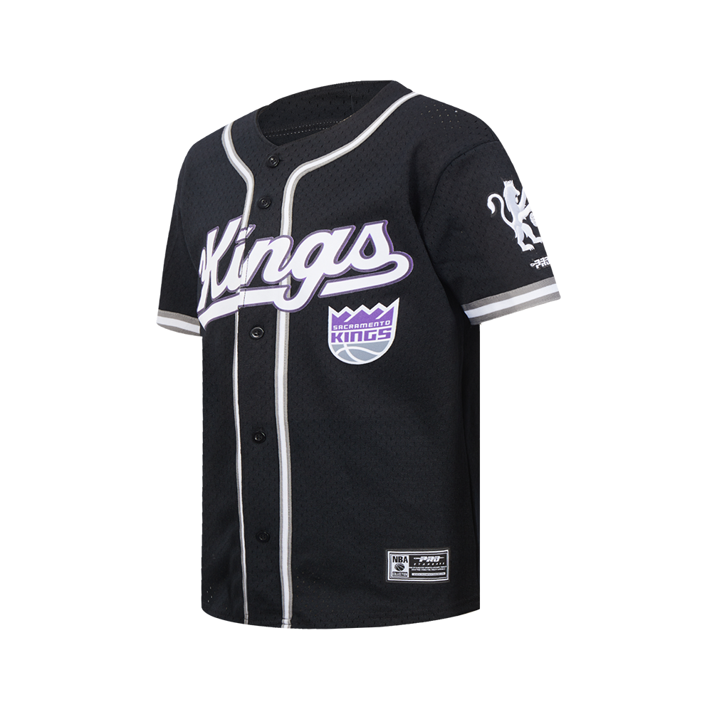SACRAMENTO KINGS CLASSIC BIG BOY'S MESH BUTTON DOWN SHIRT (BLACK/GRAY)