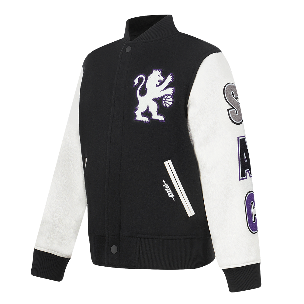NBA SACRAMENTO KINGS CLASSIC BIG BOYS WOOL VARSITY JACKET (BLACK/WHITE)