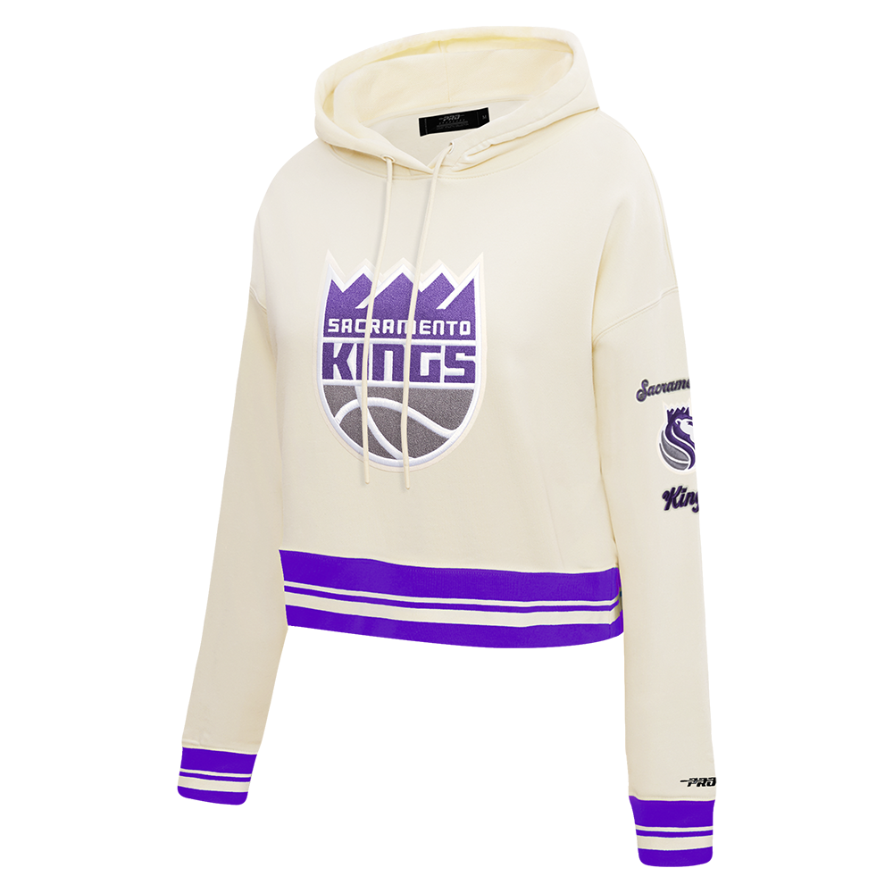 NBA SACRAMENTO KINGS RETRO CLASSIC WOMEN'S RIB CROPPED FLC PO HOODIE (EGGSHELL/ PURPLE)