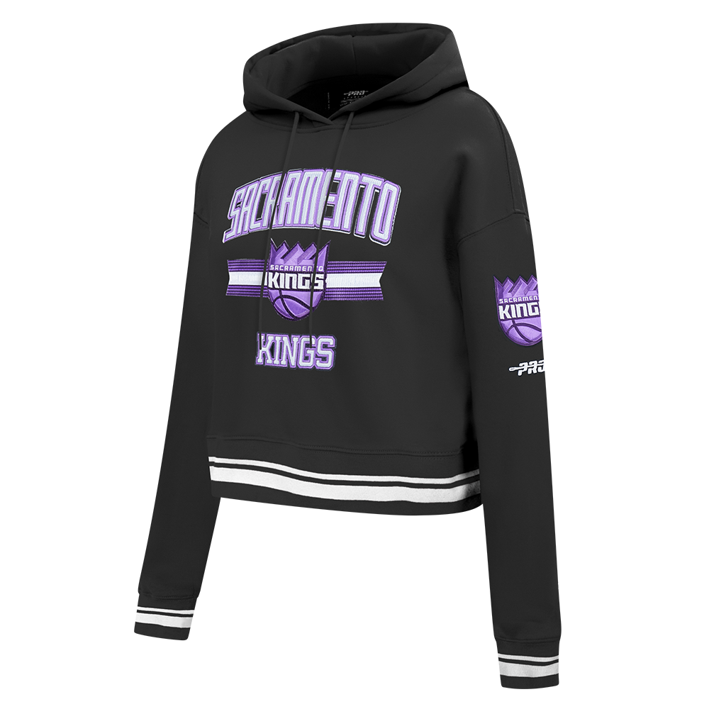 NBA SACRAMENTO KINGS CITY EDITION 25-26 WOMEN'S RIB FLC CROPPED PO HOODIE (BLACK)
