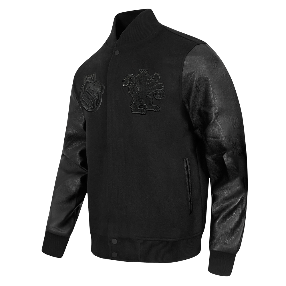 NBA SACRAMENTO KINGS TRIPLE BLACK WOMEN'S WOOL VARSITY JACKET (TRIPLE BLACK)