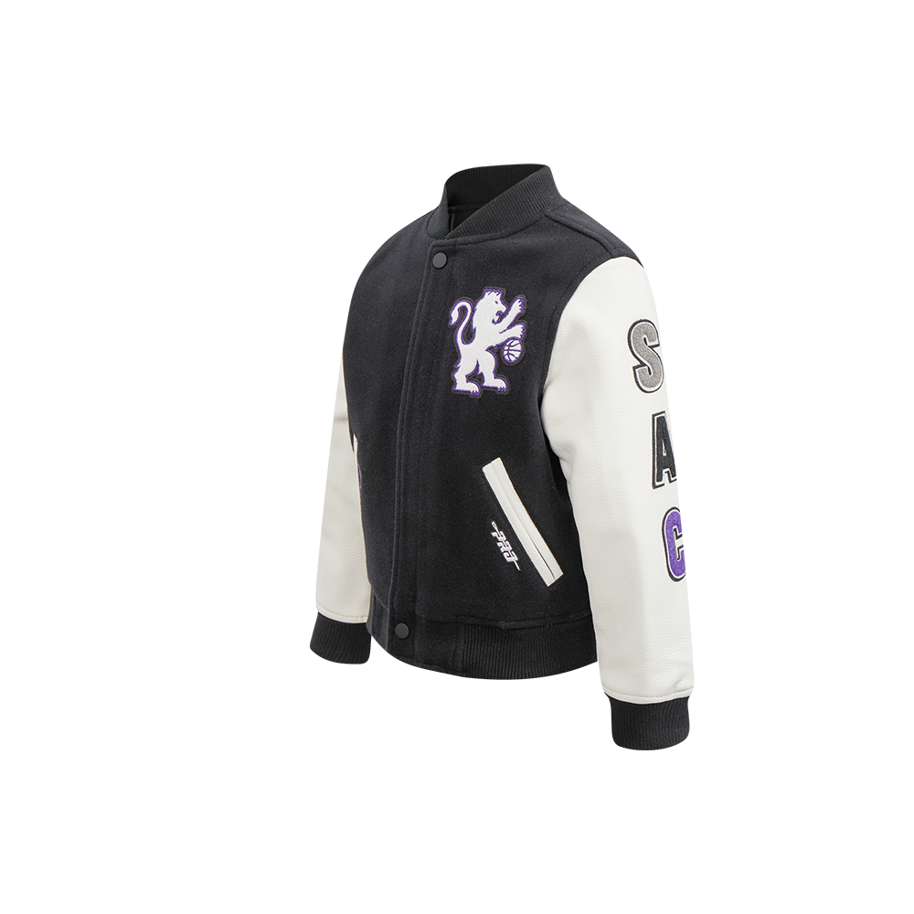 NBA SACRAMENTO KINGS CLASSIC LITTLE BOYS WOOL VARSITY JACKET (BLACK/WHITE)