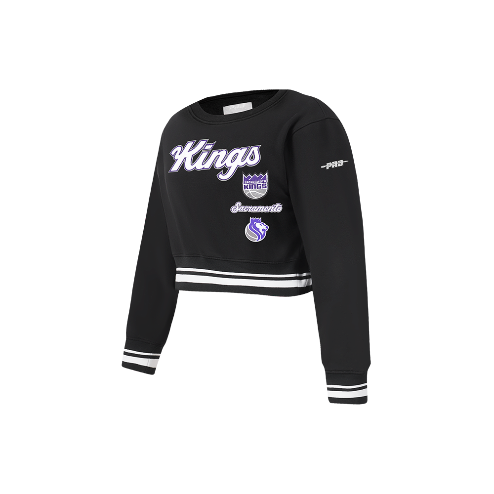 NBA SACRAMENTO KINGS RETRO CLASSIC LITTLE GIRLS  RIB FLEECE CREWNECK (BLACK)
