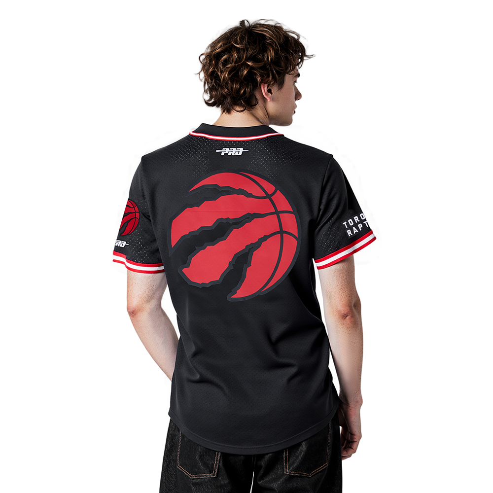 NBA TORONTO RAPTORS SCOTTIE BARNES #4 CLASSIC MESH PNN MEN'S MESH BUTTON DOWN SHIRT (BLACK/RED)