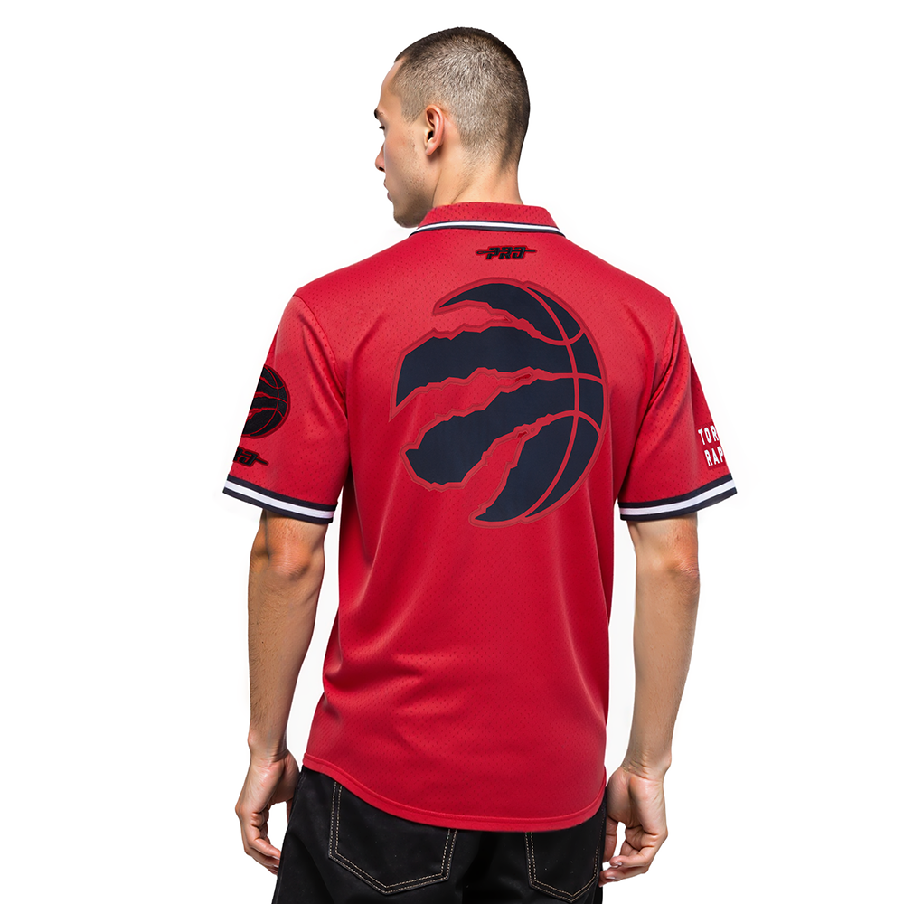 NBA TORONTO RAPTORS SCOTTIE BARNES #4 CLASSIC MESH PNN MEN'S MESH BUTTON DOWN SHIRT (RED/BLACK)