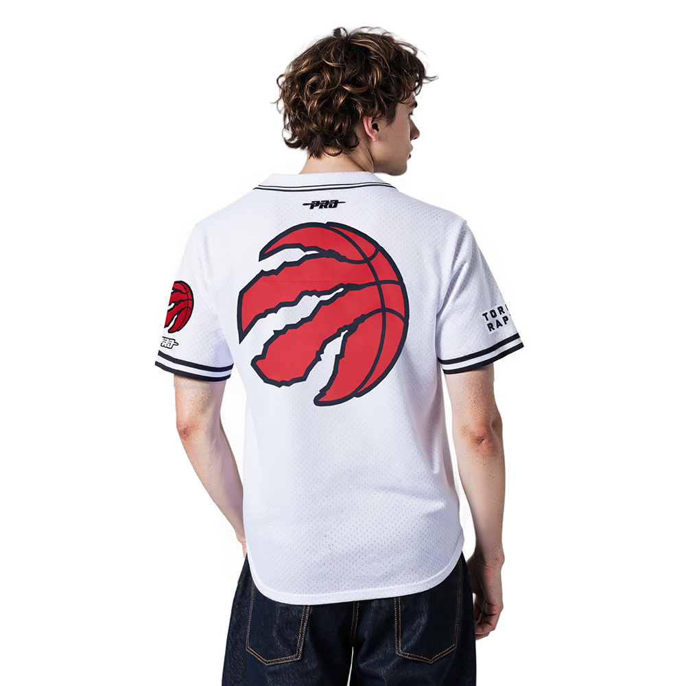 NBA TORONTO RAPTORS SCOTTIE BARNES #4 CLASSIC MESH PNN MEN'S MESH BUTTON DOWN SHIRT (WHITE/BLACK/WHITE)