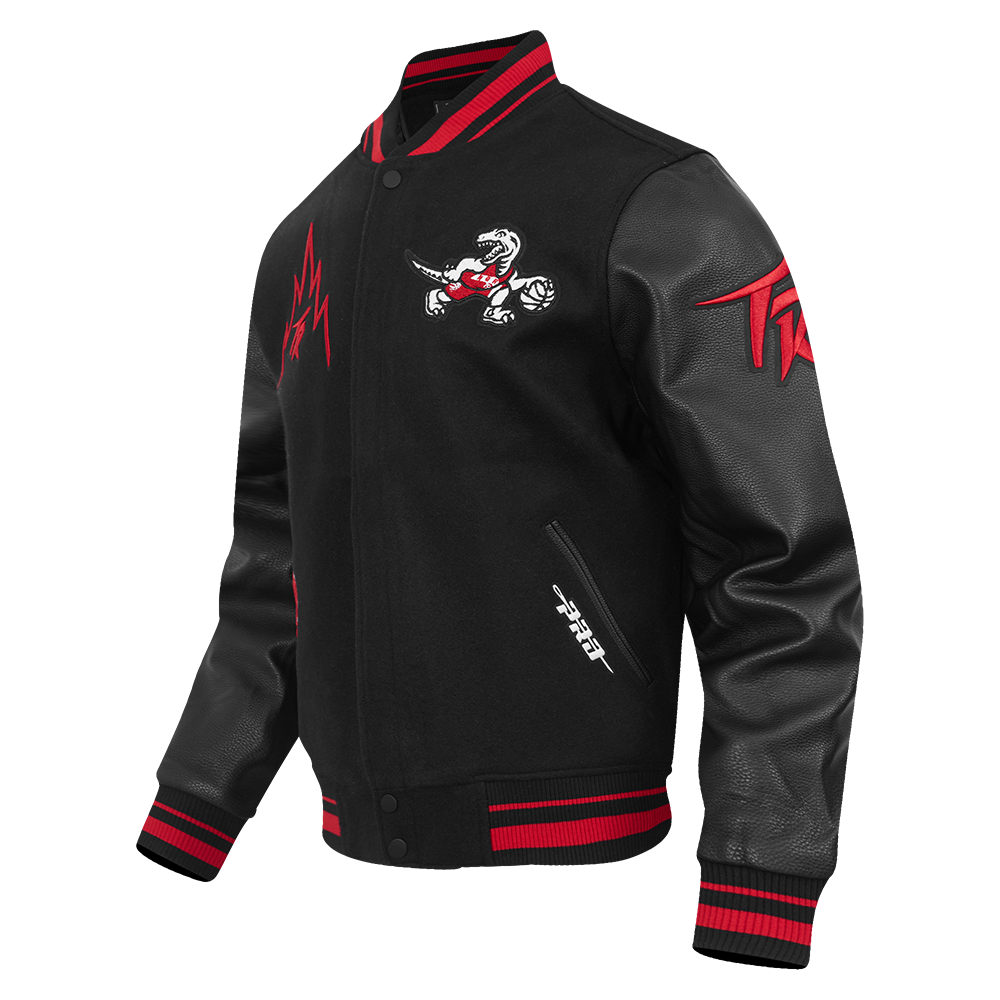 NBA TORONTO RAPTORS CITY EDITION 25-26 MEN'S RIB WOOL VARSITY JACKET (BLACK/RED/BLACK)