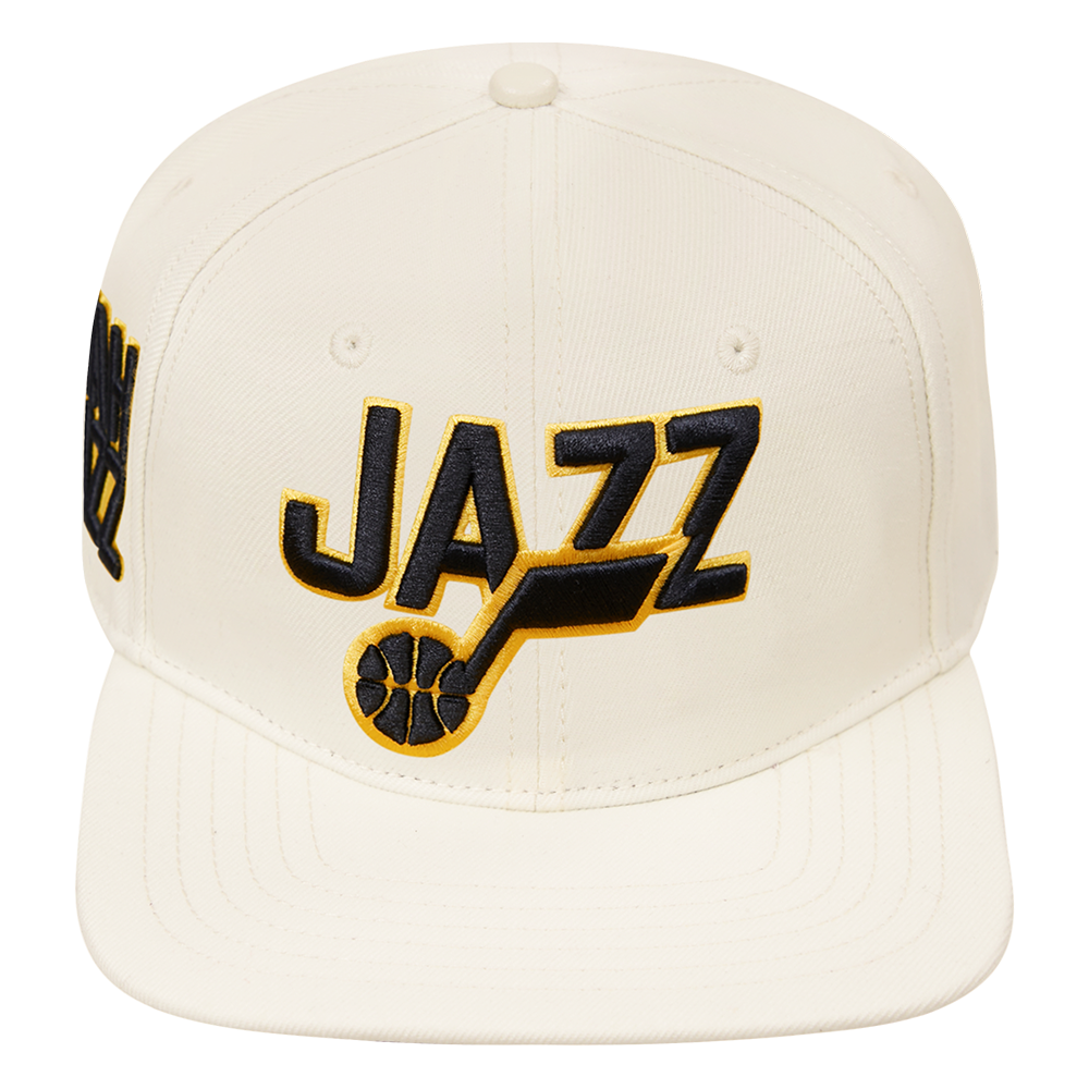 NBA UTAH JAZZ RETRO CLASSIC UNISEX LOGO WOOL SNAPBACK HAT (EGGSHELL)