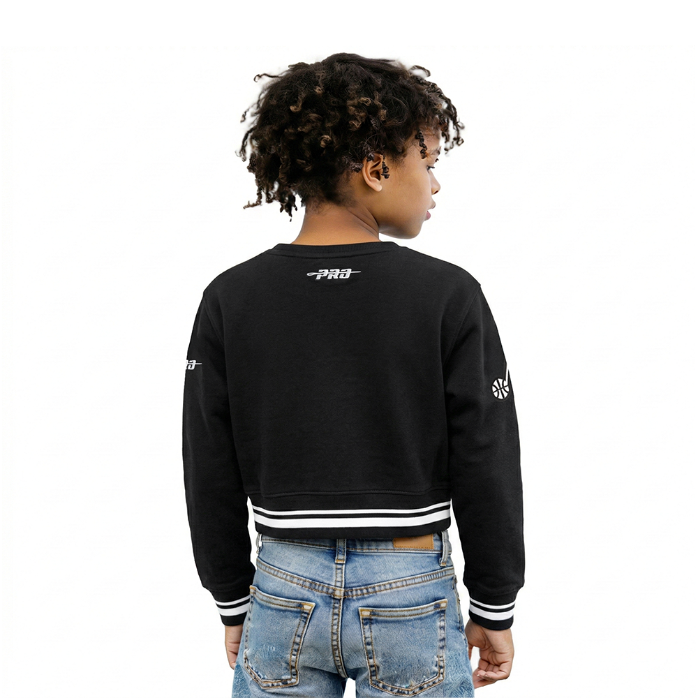 NBA UTAH JAZZ RETRO CLASSIC LITTLE GIRLS  RIB FLEECE CREWNECK (BLACK)