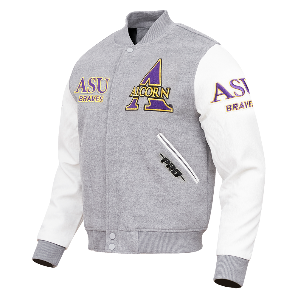 ALCORN STATE UNIVERSITY CLASSIC WOOL VARSITY JACKET (HEATHER GREY/WHITE)