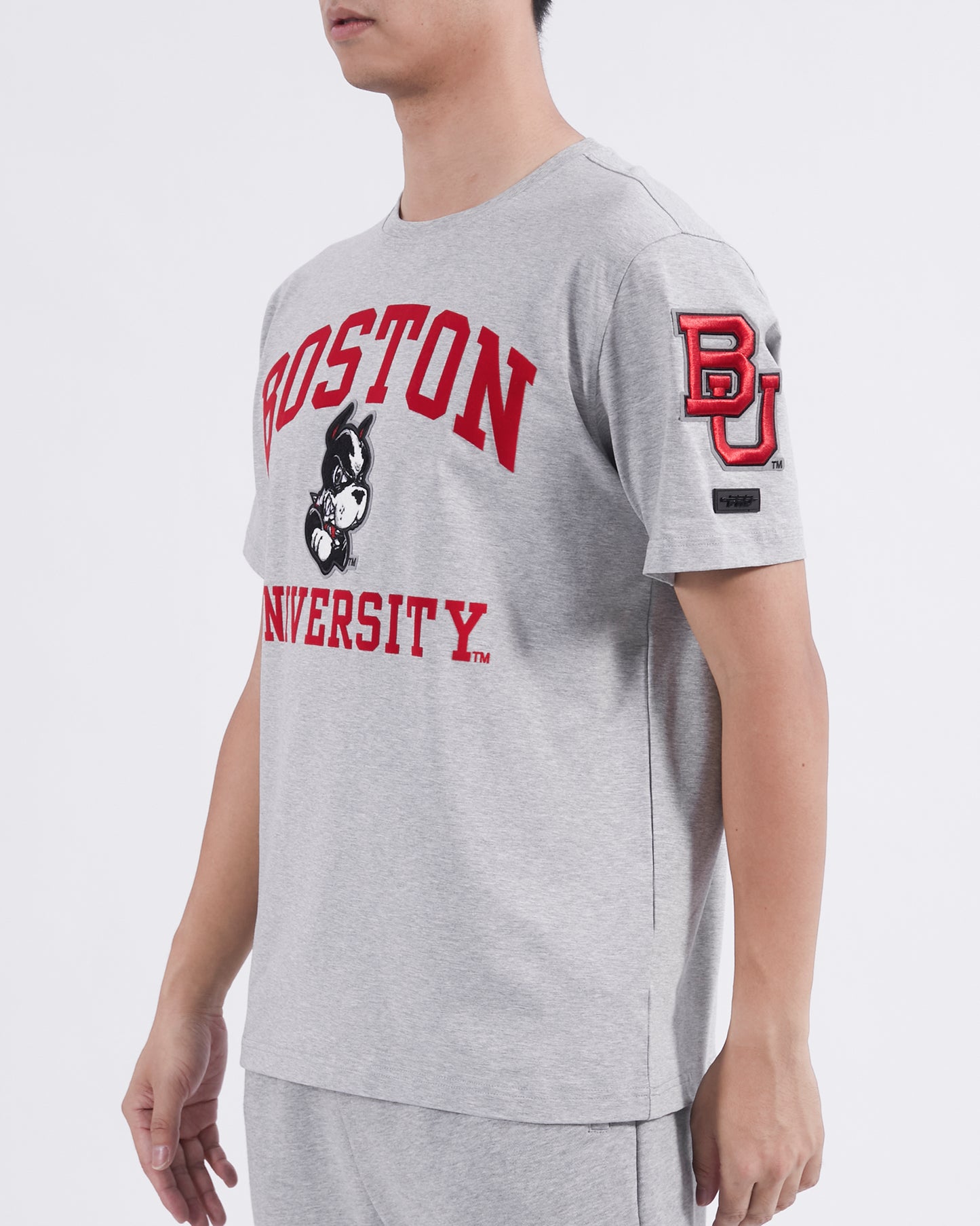 BOSTON UNIVERSITY CLASSIC MEN'S STACKED LOGO TEE (HEATHER GREY)