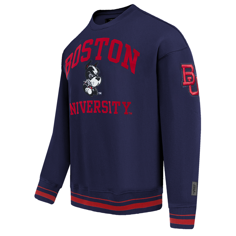 BOSTON UNIVERSITY CLASSIC STACKED LOGO FLEECE CREWNECK (MIDNIGHT NAVY/RED/MIDNIGHT NAVY)