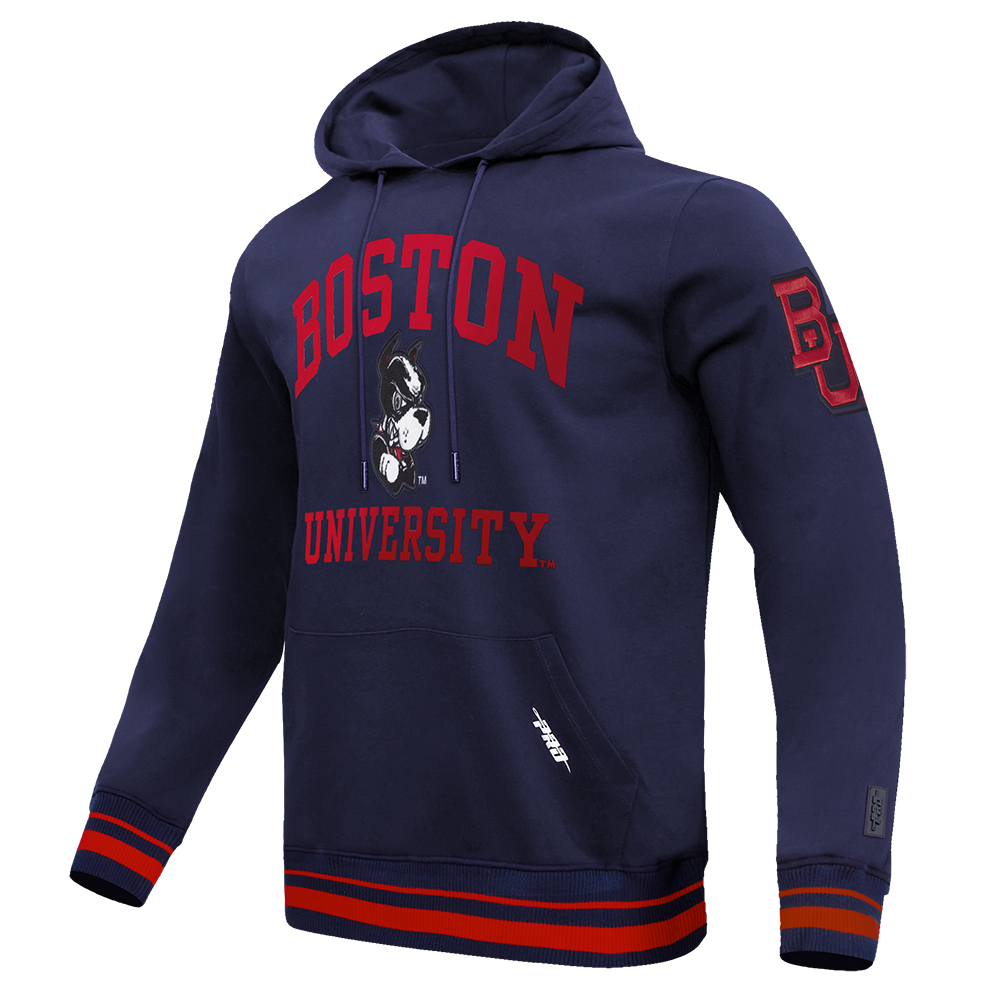 BOSTON UNIVERSITY CLASSIC STACKED LOGO FLEECE PULLOVER HOODIE (MIDNIGHT NAVY/RED/MIDNIGHT NAVY)