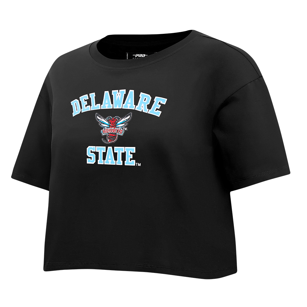 COLLEGE DELAWARE STATE UNIVERSITY CLASSIC WOMEN'S SJ BOXY TEE (BLACK)