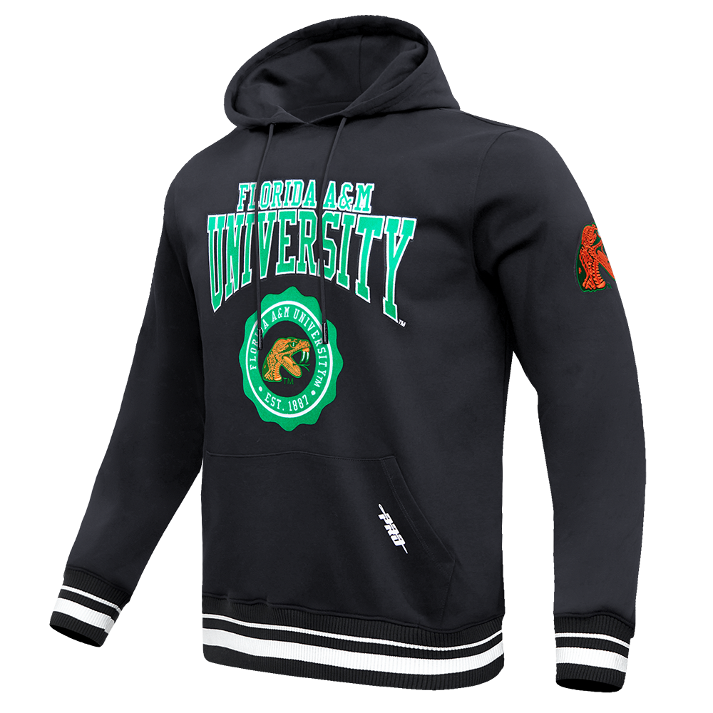 COLLEGE FLORIDA A&M UNIVERSITY CREST EMBLEM MEN'S RIB FLC PO HOODIE (BLACK)
