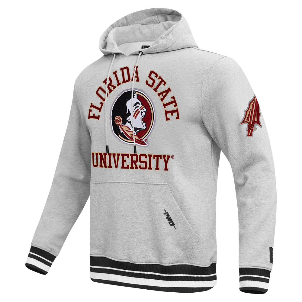 FLORIDA STATE UNIVERSITY CLASSIC MEN'S STACKED LOGO PULLOVER HOODIE (HEATHER GRAY/BLACK)
