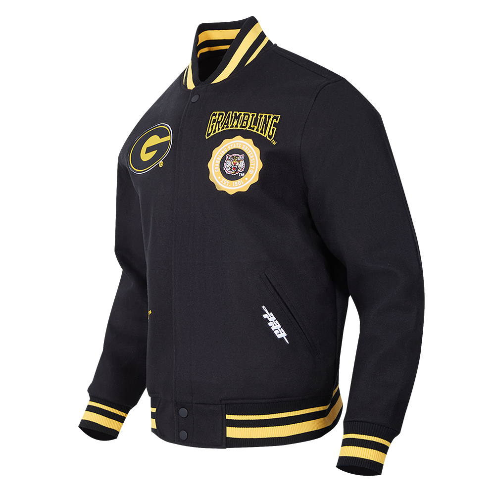 COLLEGE GRAMBLING STATE UNIVERSITY CREST EMBLEM MEN'S RIB WOOL VARSITY J (BLACK/YELLOW)