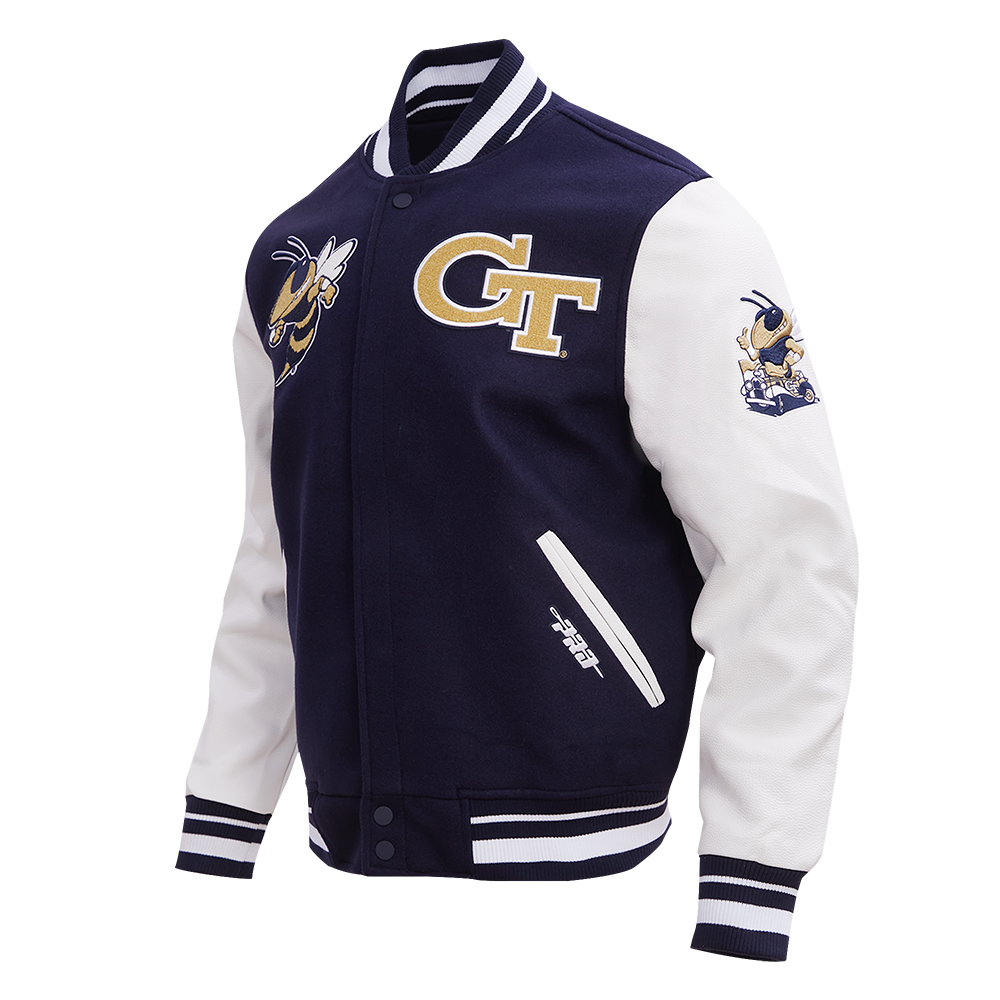 GEORGIA TECH UNIVERSITY CLASSIC RIB WOOL VARSITY JACKET (MIDNIGHT NAVY/WHITE)