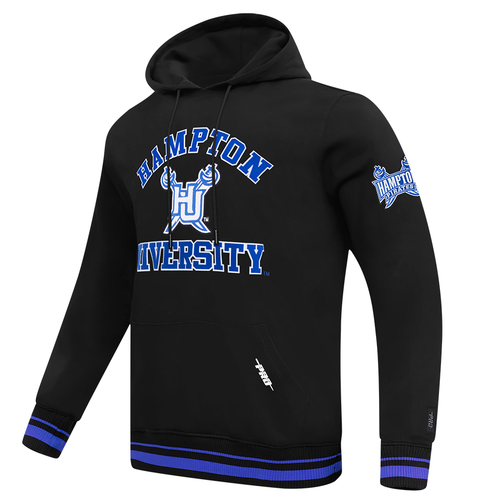 HAMPTON UNIVERSITY CLASSIC MEN'S STACKED LOGO FLC PO HOODIE (BLACK/ROYAL BLUE/BLACK)