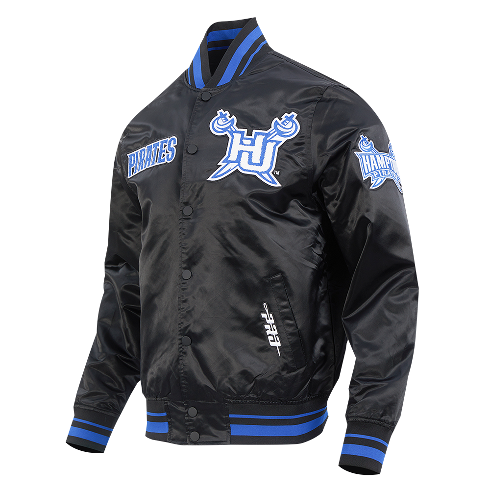 HAMPTON UNIVERSITY CLASSIC MEN'S RIB SATIN JACKET (BLACK/ROYAL BLUE/BLACK)