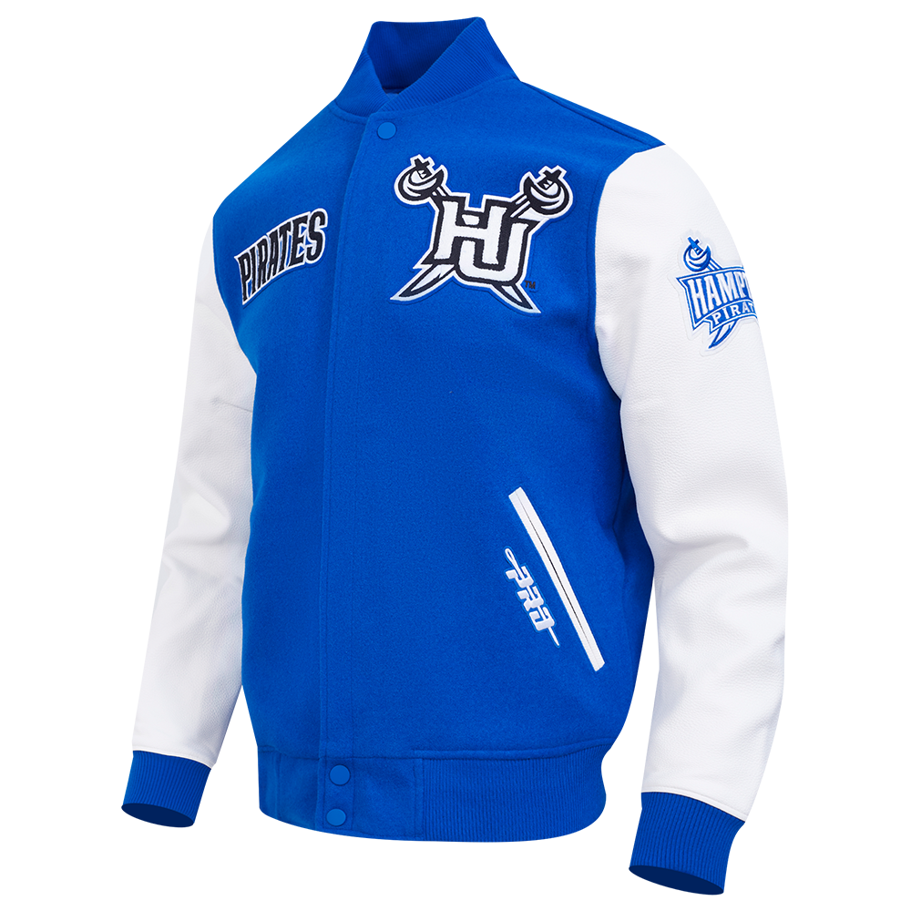 HAMPTON UNIVERSITY CLASSIC MEN'S WOOL VARSITY JACKET (ROYAL BLUE/WHITE)
