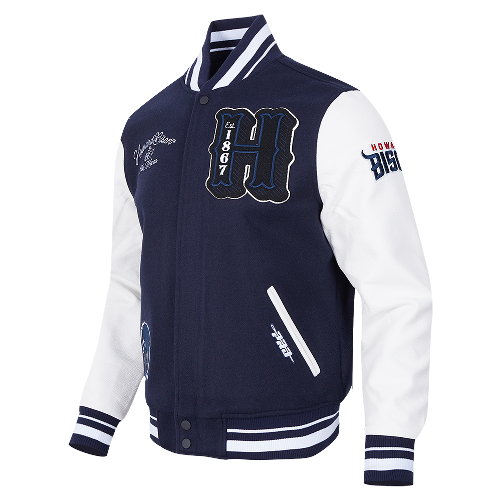 COLLEGE HOWARD UNIVERSITY VINTAGE VARSITY MEN'S RIB WOOL VARSITY JACKET (MIDNIGHT NAVY/WHITE)