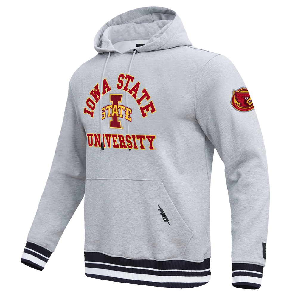 COLLEGE IOWA STATE UNIVERSITY COLLEGE CLASSIC CHENILLE MEN'S RIB FLC PO HOODIE (HEATHER GRAY/BLACK)