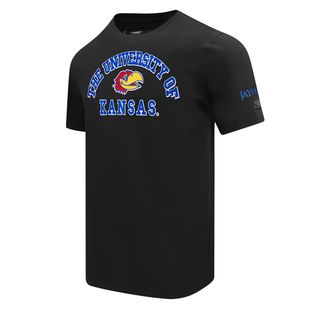 UNIVERSITY OF KANSAS CLASSIC STACKED LOGO SINGLE JERSEY TEE (BLACK)