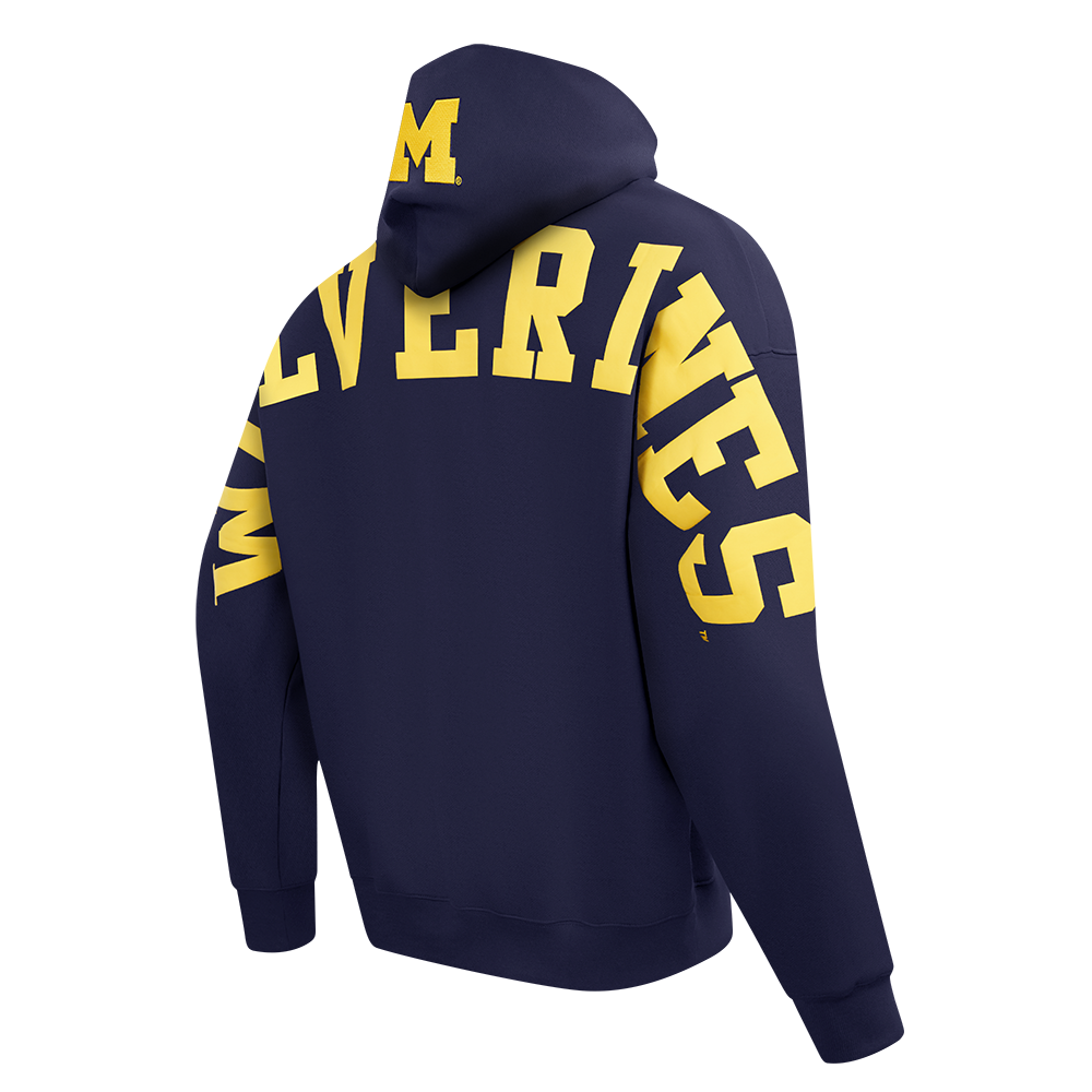 UNIVERSITY OF MICHIGAN WINGSPAN MEN'S DROP SHOULDER FLC PO HOODI (MIDNIGHT NAVY)