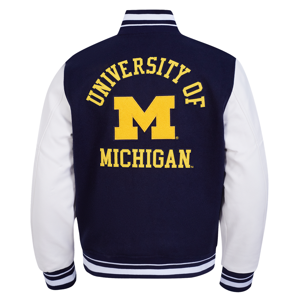 UNIVERSITY OF MICHIGAN CLASSIC MEN S RIB WOOL VARSITY JACKET MIDNIGHT Pro Standard