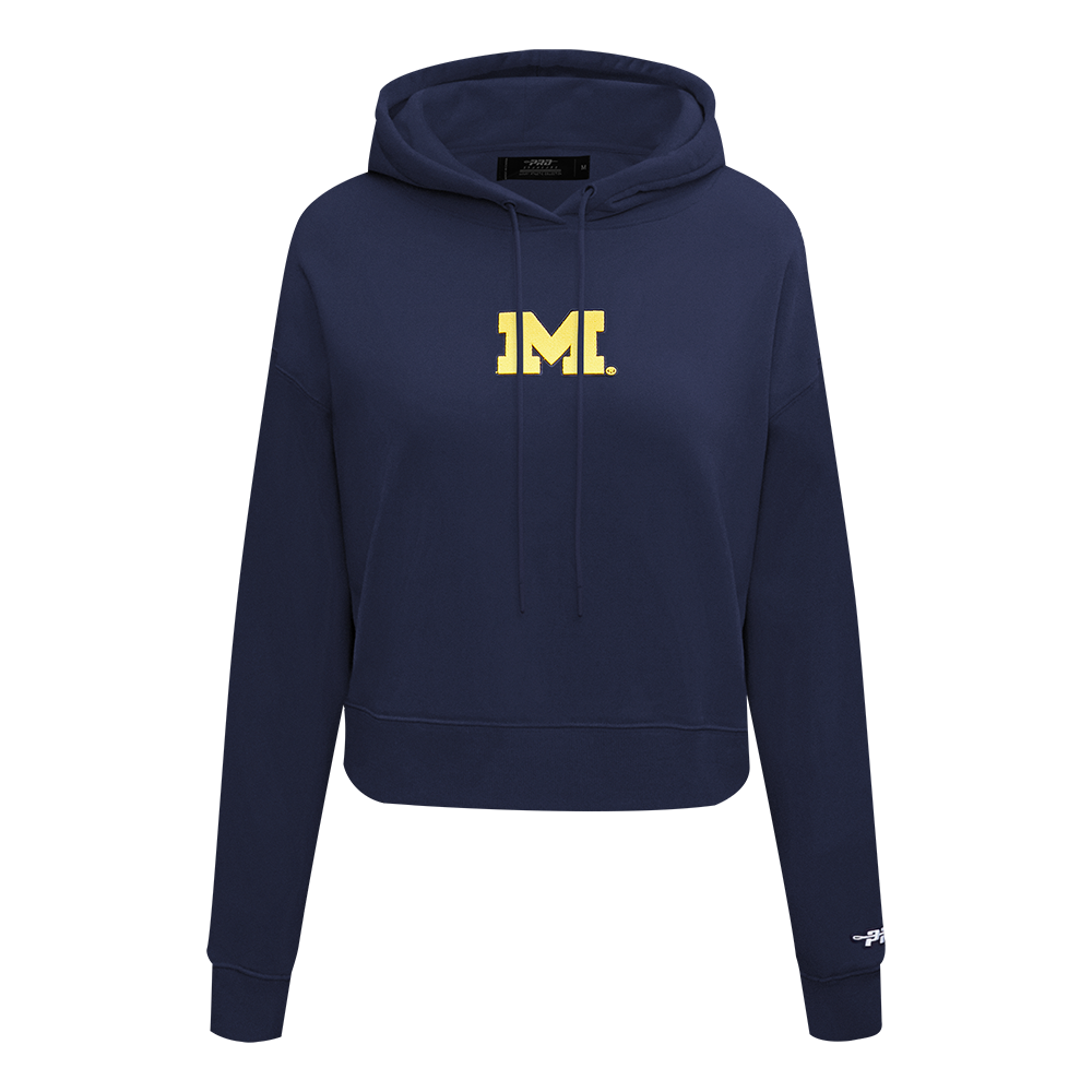 COLLEGE UNIVERSITY OF MICHIGAN WINGSPAN WOMEN'S CROPPED FLC PO HOODIE (MIDNIGHT NAVY)