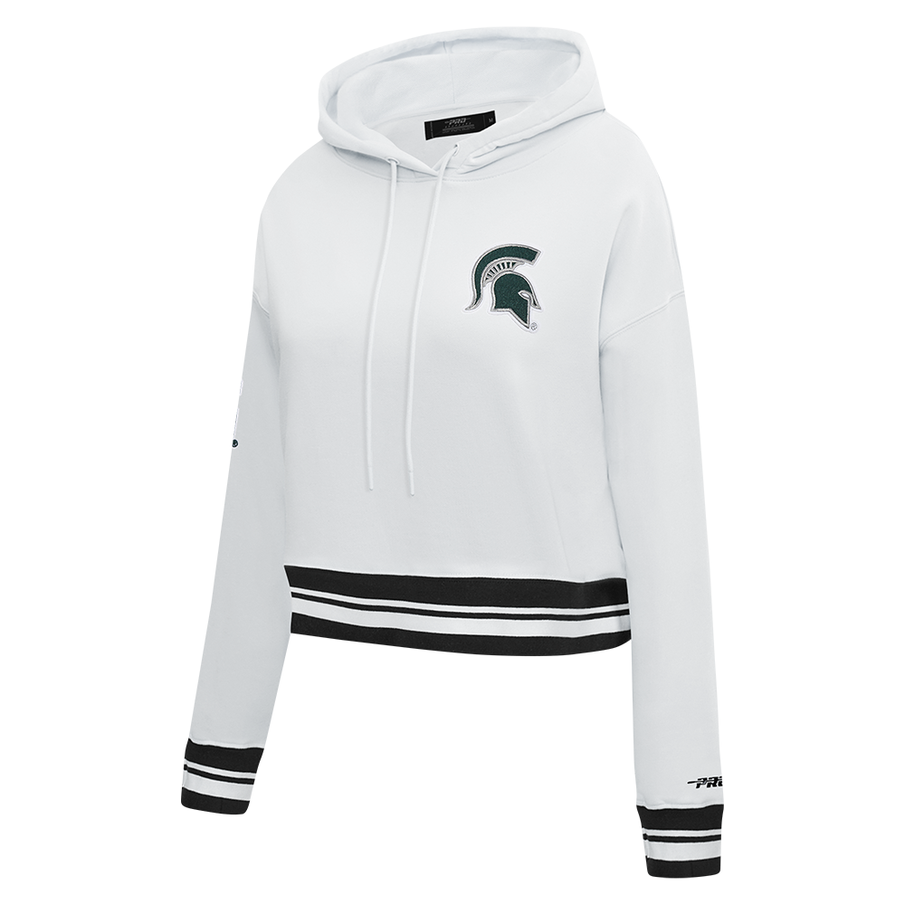 COLLEGE MICHIGAN STATE UNIVERSITY CLASSIC WOMEN'S FLC RIB CROPPED PO HOODIE (WHITE/BLACK)