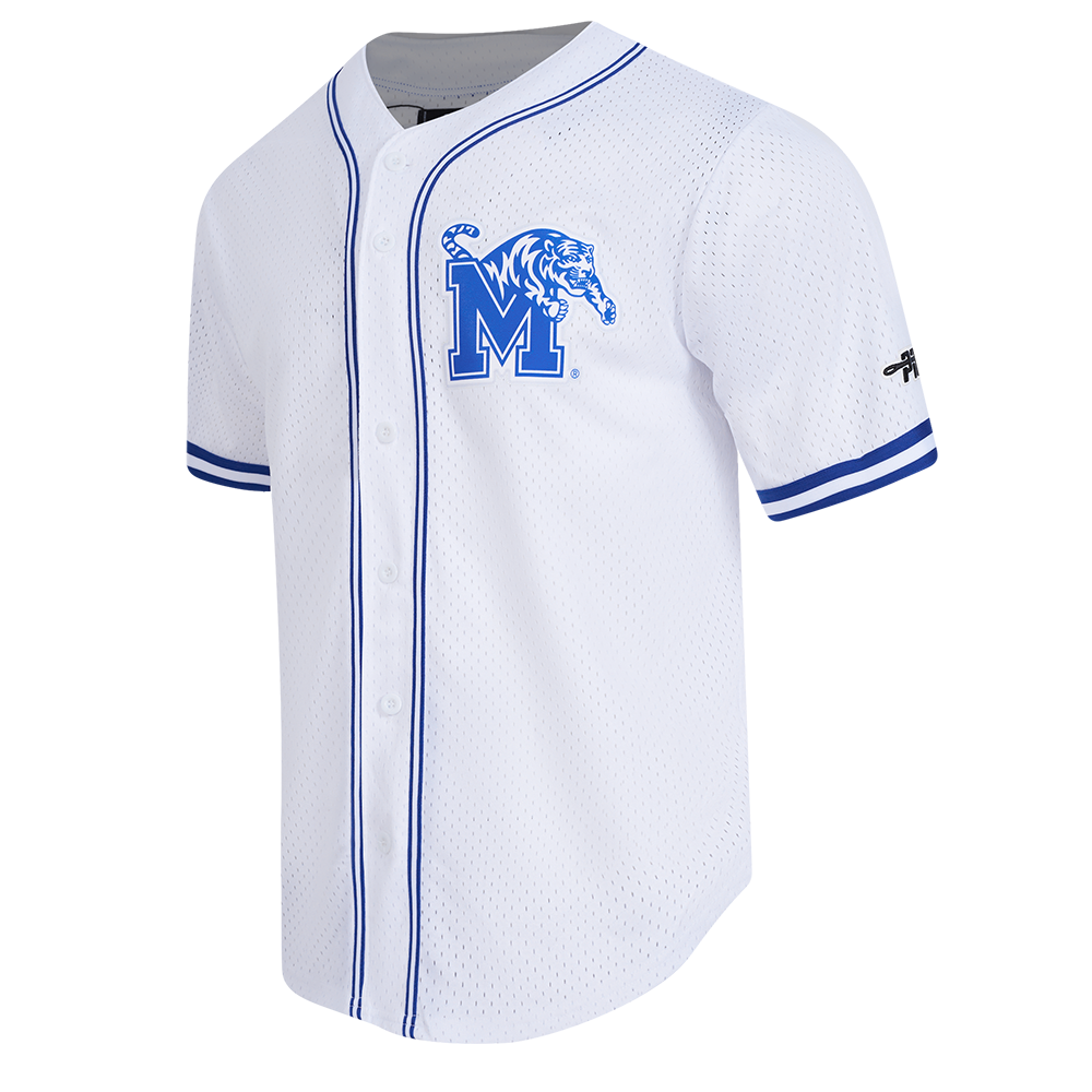 UNIVERSITY OF MEMPHIS CLASSIC MESH MEN'S MESH BUTTON DOWN SHIRT (WHITE/ROYAL BLUE)