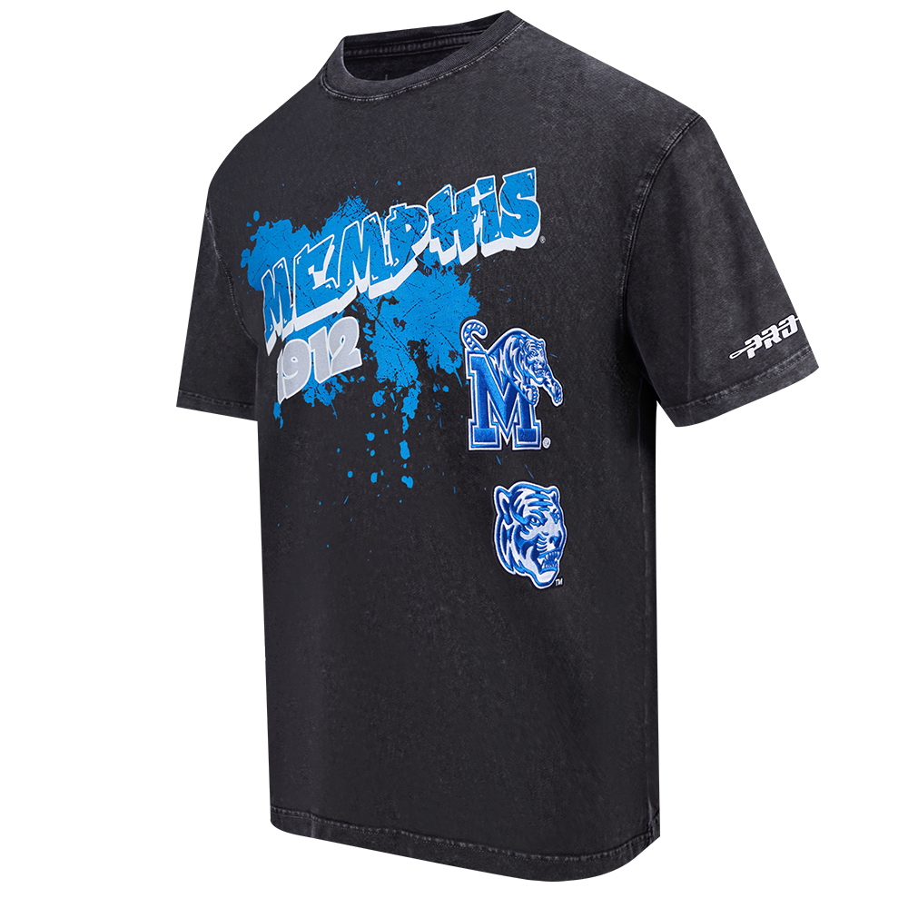 COLLEGE UNIVERSITY OF MEMPHIS GRAFFITI MEN'S CJ DROP SHOULDER ENZYME WASH TEE (WASHED BLACK)