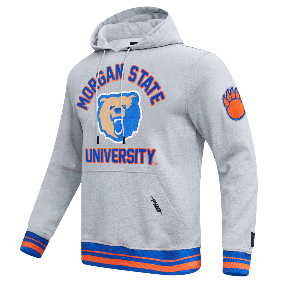 COLLEGE MORGAN STATE UNIVERSITY CLASSIC MEN'S STACKED LOGO FLC PO HOODIE (HEATHER GREY/ROYAL/ORANGE)