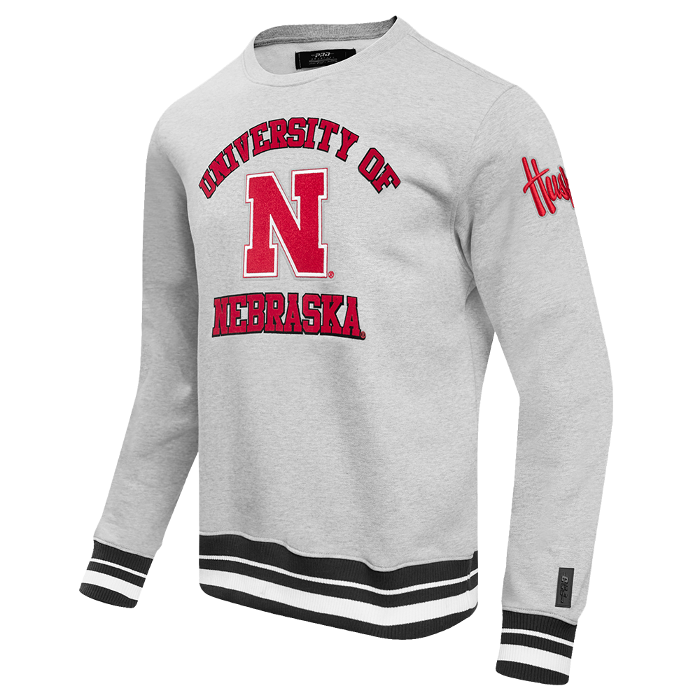 UNIVERSITY OF NEBRASKA CLASSIC MEN'S STACKED LOGO CREWNECK (HEATHER GRAY/BLACK)