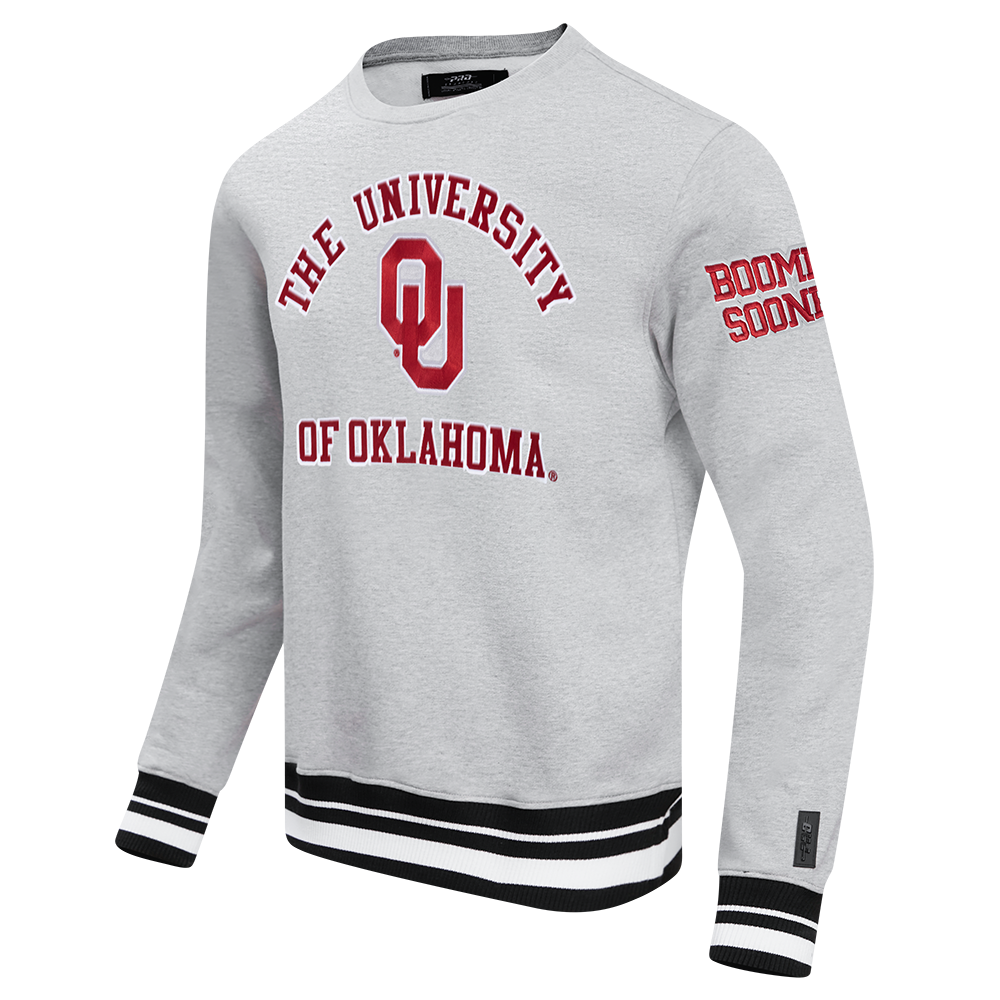 UNIVERSITY OF OKLAHOMA CLASSIC MEN'S RIB CREWNECK (HEATHER GRAY/BLACK)