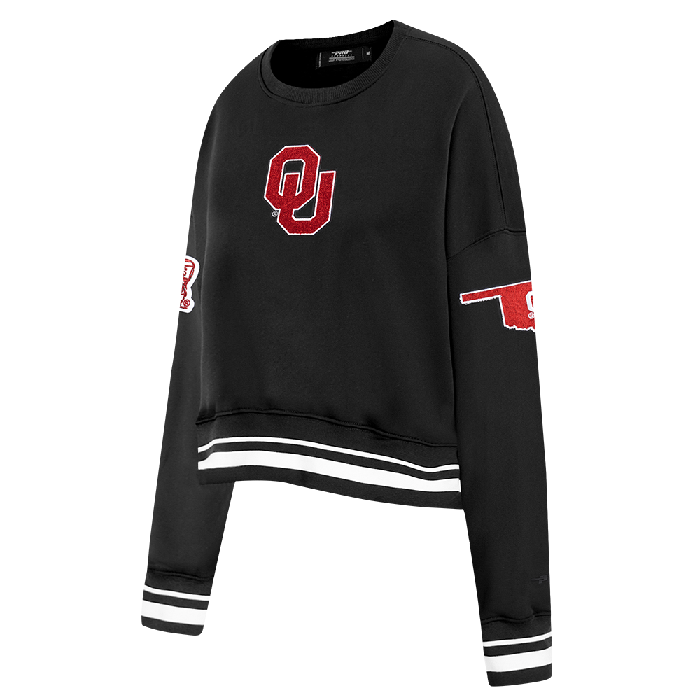 THE UNIVERSITY OF OKLAHOMA CLASSIC WOMEN'S RIB FLEECE CREWNECK (BLACK)