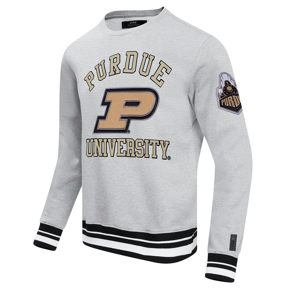 PURDUE UNIVERSITY CLASSIC MEN'S STACKED LOGO CREWNECK (HEATHER GRAY/BLACK)