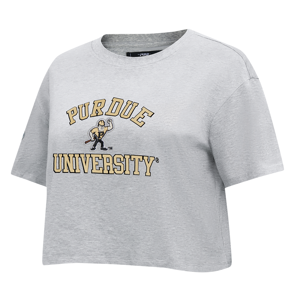 PURDUE UNIVERSITY CLASSIC WOMEN'S SINGLE JERSEY BOXY TEE (HEATHER GREY)