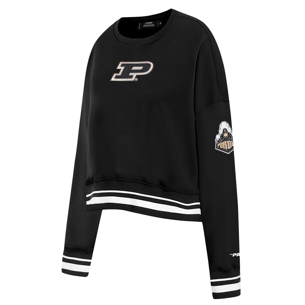 PURDUE UNIVERSITY CLASSIC WOMEN'S RIB FLEECE CREWNECK (BLACK)