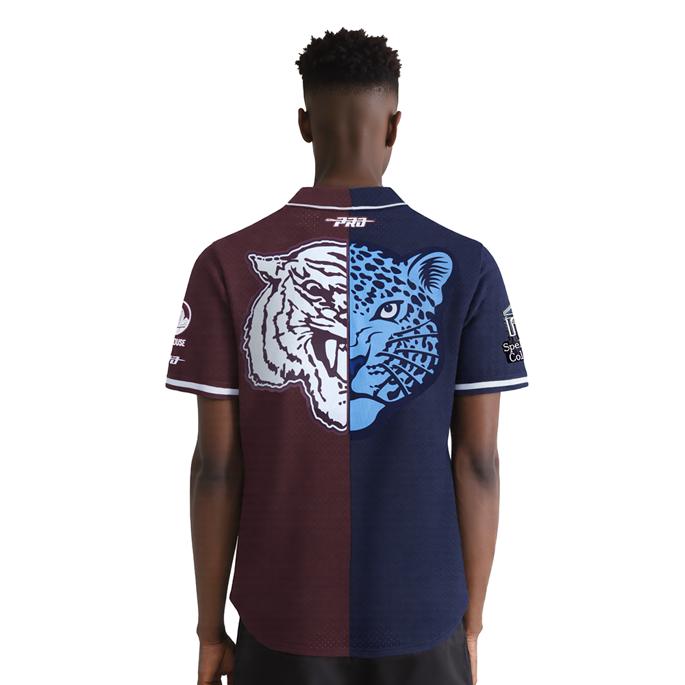 COLLEGE SPELHOUSE HOMECOMING MEN'S SPLIT MESH BUTTON DOWN SHIRT (MIDNIGHT NAVY/ WINE)
