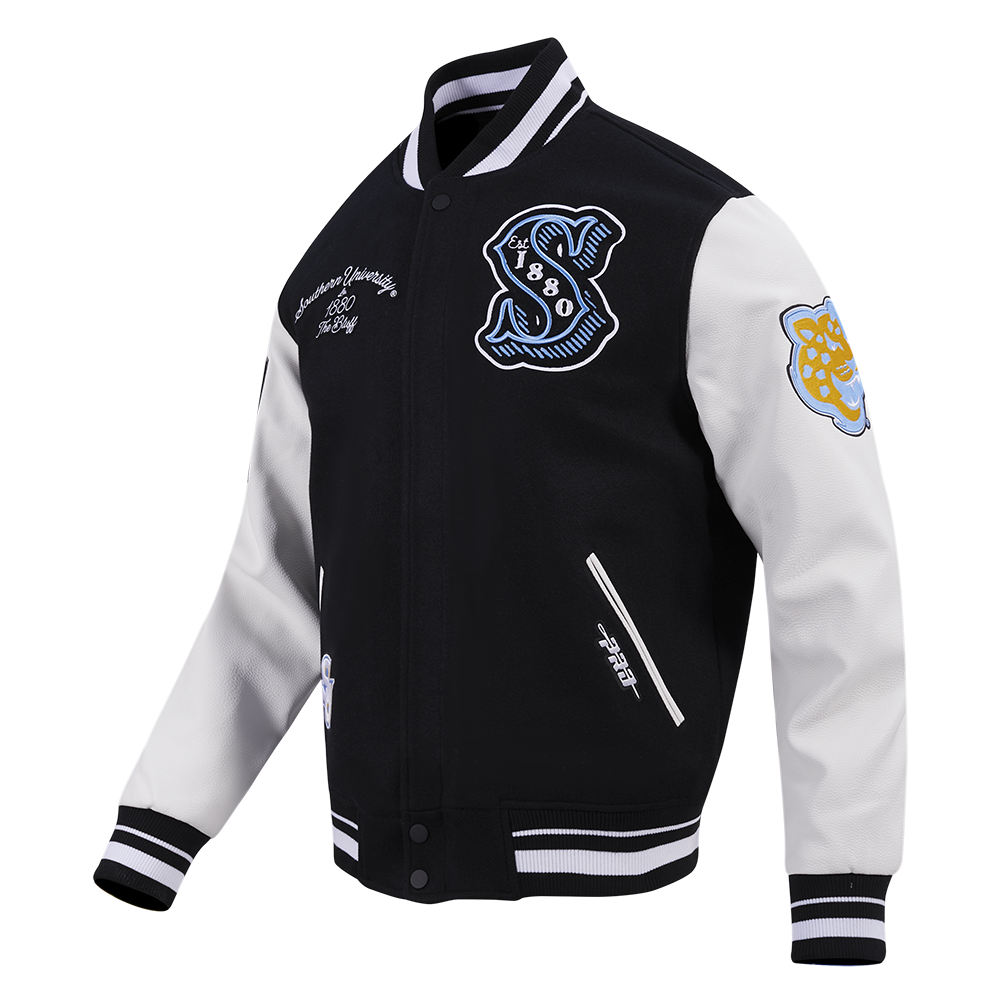 COLLEGE SOUTHERN UNIVERSITY VINTAGE VARSITY MEN'S RIB WOOL VARSITY JACKE (BLACK/WHITE)