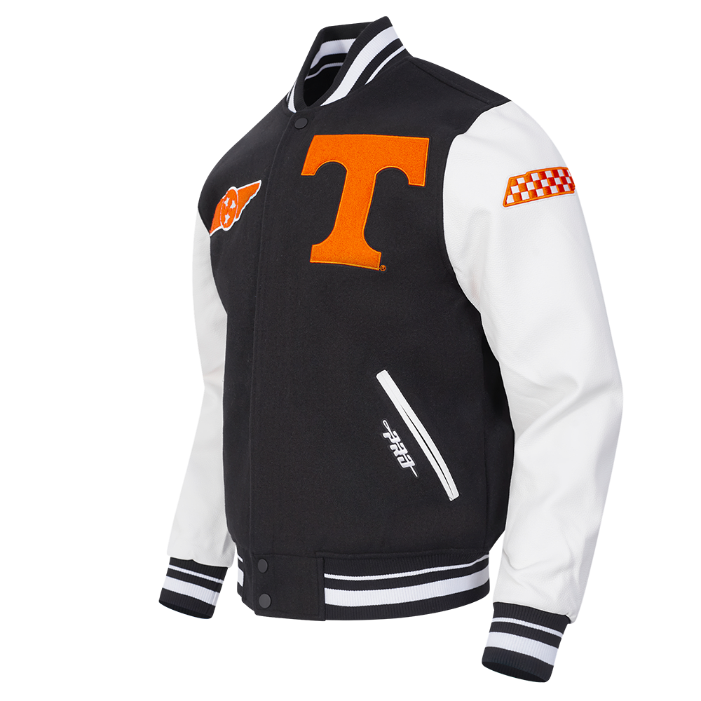 UNIVERSITY OF TENNESSEE CLASSIC MEN'S RIB WOOL VARSITY JACKET (BLACK/WHITE)